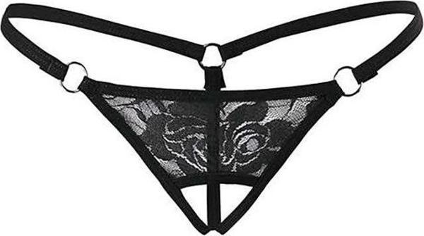 Siyah Dantelli Özel Bölgesi Açık G-String 1167 - Image 1