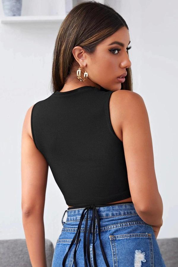 Kadın Siyah Çapraz Bağlamalı Crop Top Büstiyer - Image 1