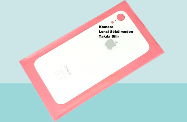 Tkgz - iPhone XR Arka Pil Batarya Kapağı - Cam kapak Geniş Lens Deliği - BEYAZ - Image 1