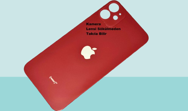 Tkgz - iPhone 11 Arka Pil Batarya Kapağı - Cam kapak Geniş Lens Deliği - KIRMIZI - Image 1