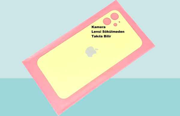 Tkgz - iPhone 11 Arka Pil Batarya Kapağı - Cam kapak Geniş Lens Deliği - SARI - Image 1