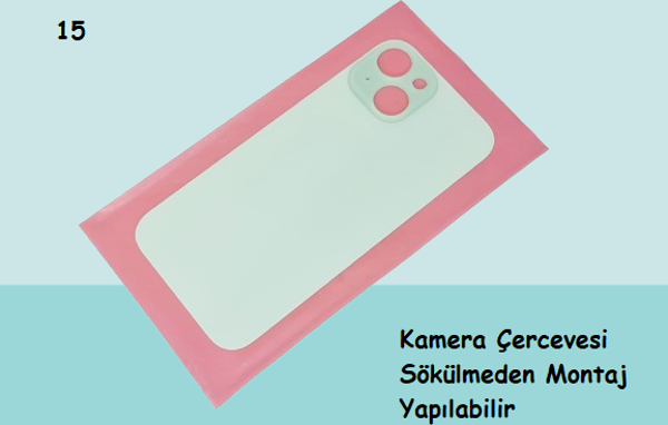 Tkgz - iPhone 15 Arka Pil Batarya Kapağı - Cam kapak Geniş Lens Deliği - YEŞİL - Image 1