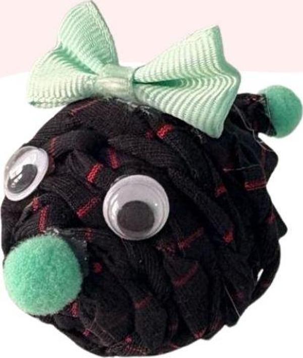 Çıngıraklı Örme Kedi Oyuncağı 9Cm Siyah Desenli - Image 1