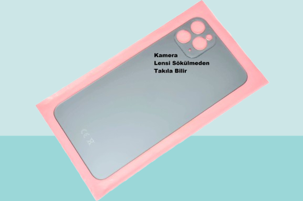 Tkgz - iPhone 11 PRO MAX Arka Pil Batarya Kapağı - Cam kapak Geniş Lens Deliği - MAVİ - Image 1