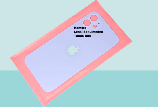 Tkgz - iPhone 12 Arka Pil Batarya Kapağı - Cam kapak Geniş Lens Deliği - MAVİ - Image 1