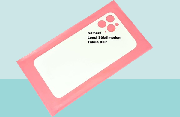 Tkgz - iPhone 12 PRO Arka Pil Batarya Kapağı - Cam kapak Geniş Lens Deliği - BEYAZ - Image 1