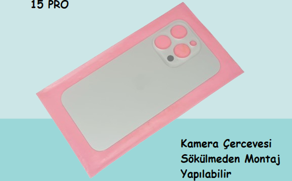 Tkgz - iPhone 15 PRO Arka Pil Batarya Kapağı - Cam kapak Geniş Lens Deliği - GRİ - Image 1