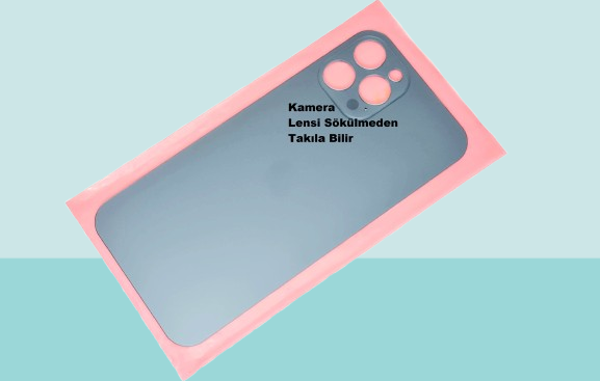 Tkgz - iPhone 12 PRO MAX Arka Pil Batarya Kapağı - Cam kapak Geniş Lens Deliği - MAVİ - Image 1