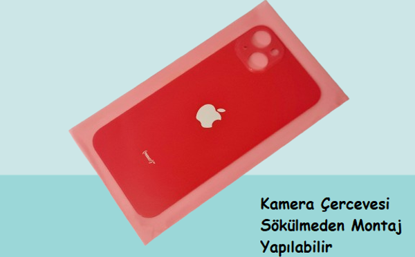 Tkgz - iPhone 14 PLUS Arka Pil Batarya Kapağı - Cam kapak Geniş Lens Deliği - KIRMIZI - Image 1