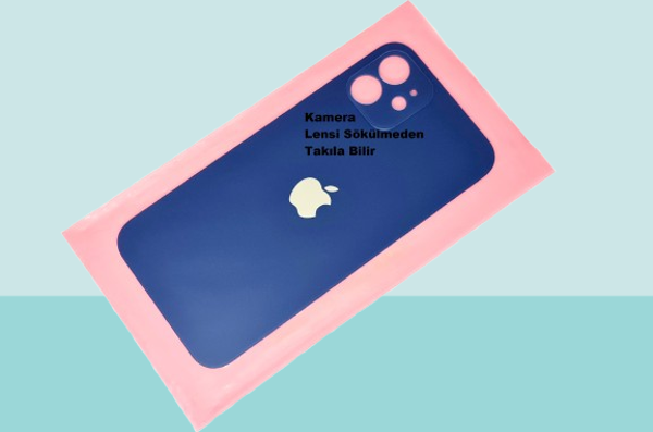 Tkgz - iPhone 12 Arka Pil Batarya Kapağı - Cam kapak Geniş Lens Deliği - Lacivert - Image 1