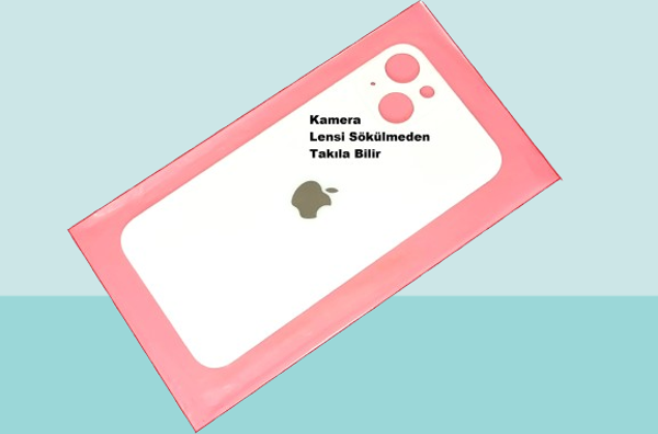 Tkgz - iPhone 13 Arka Pil Batarya Kapağı - Cam kapak Geniş Lens Deliği - BEYAZ - Image 1