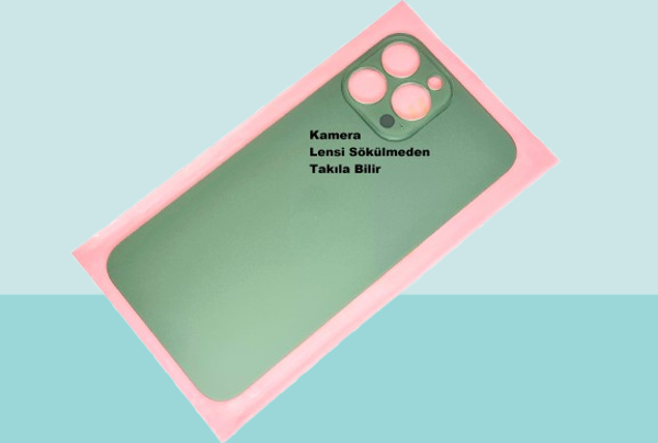 Tkgz - iPhone 13 PRO MAX Arka Pil Batarya Kapağı - Cam kapak Geniş Lens Deliği - YEŞİL - Image 1