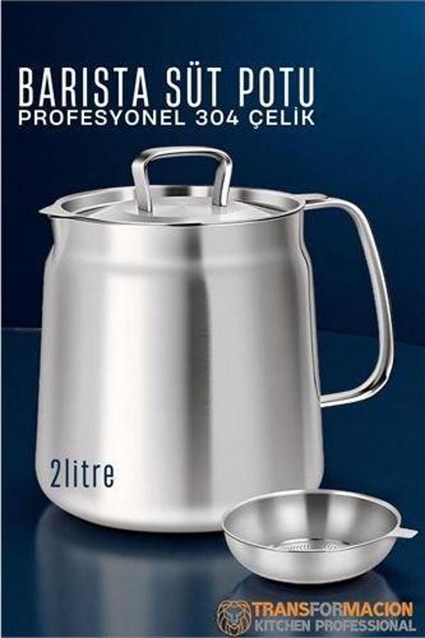 Barista Süt Potu- Filtreli Çok Amaçlı Pot - Yağ Filtresi Profesyonel 304 Paslanmaz Çelik - Image 1