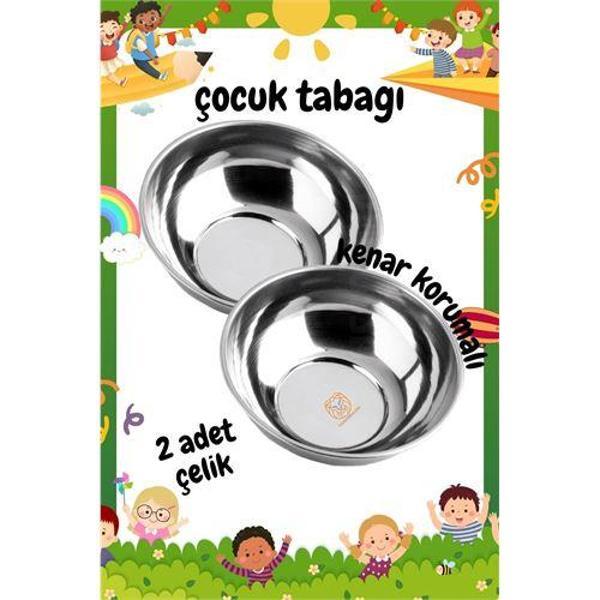 Derin Çocuk Tabağı Güvenli Kenarlı Çelik 2 Adet 16 cm - Image 1