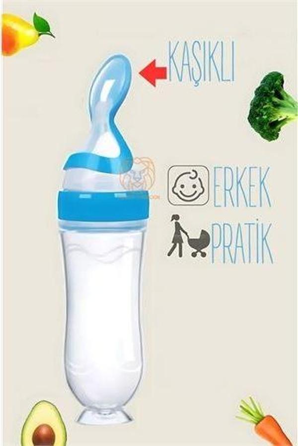 Kaşıklı Mama Silikon Biberon ERKEK Bebek Besleyici - Image 1