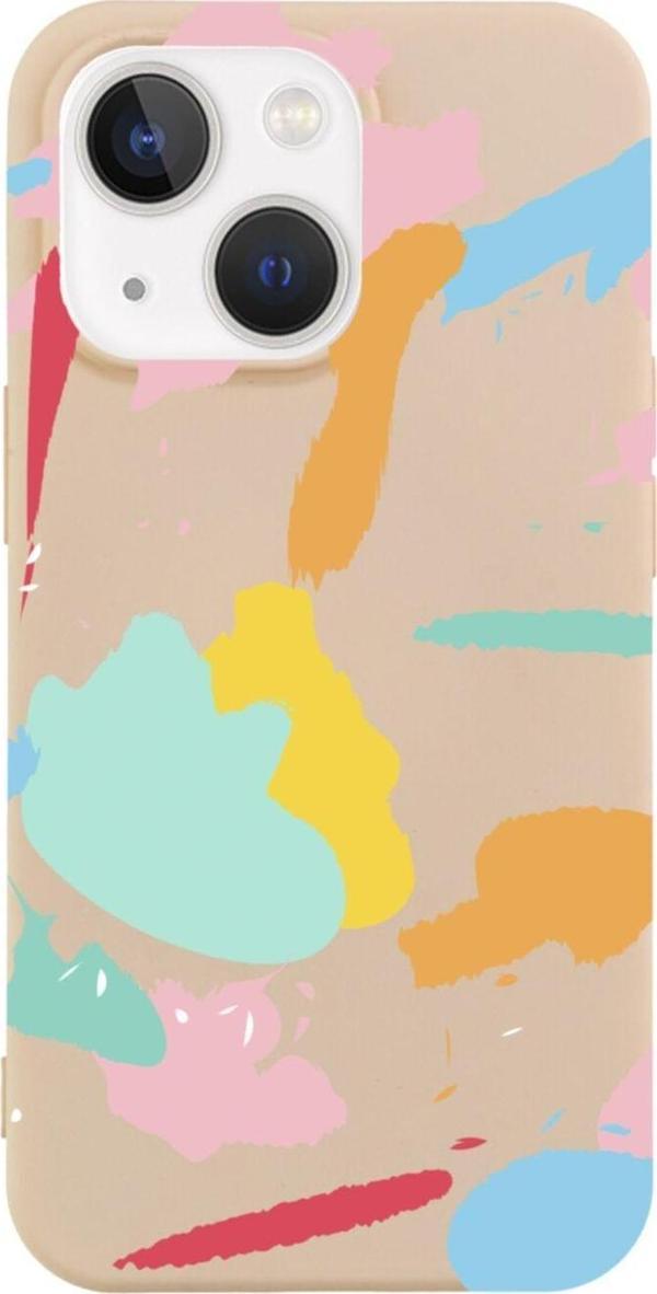 Butikcase İphone 13 Brush Strokes Tasarımlı Pembe Telefon Kılıfı - Image 1