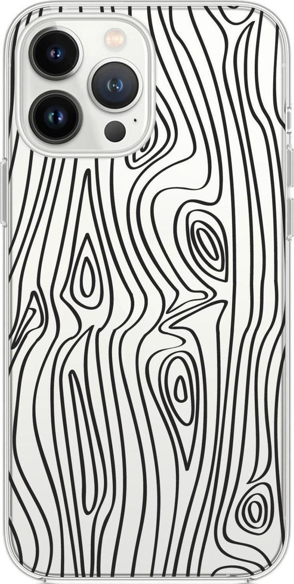 Mooodcase İphone 13 Pro Max Uyumlu Wooden Pattern Premium Silikonlu Şeffaf Kılıf - Image 1