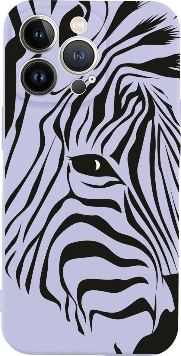 Butikcase İphone 13 Pro Zebra Head Tasarımlı Lila Telefon Kılıfı - Image 1