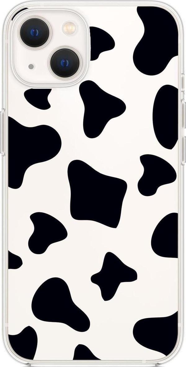 Mooodcase İphone 13 Uyumlu Inek Desenli Premium Silikonlu Şeffaf Telefon Kılıfı - Image 1