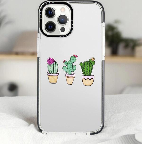 Mooodcase İphone 13 Pro Üçlü Kaktüs Desenli Casetify Darbe Emci Silikonlu Telefon Kılıfı - Image 1