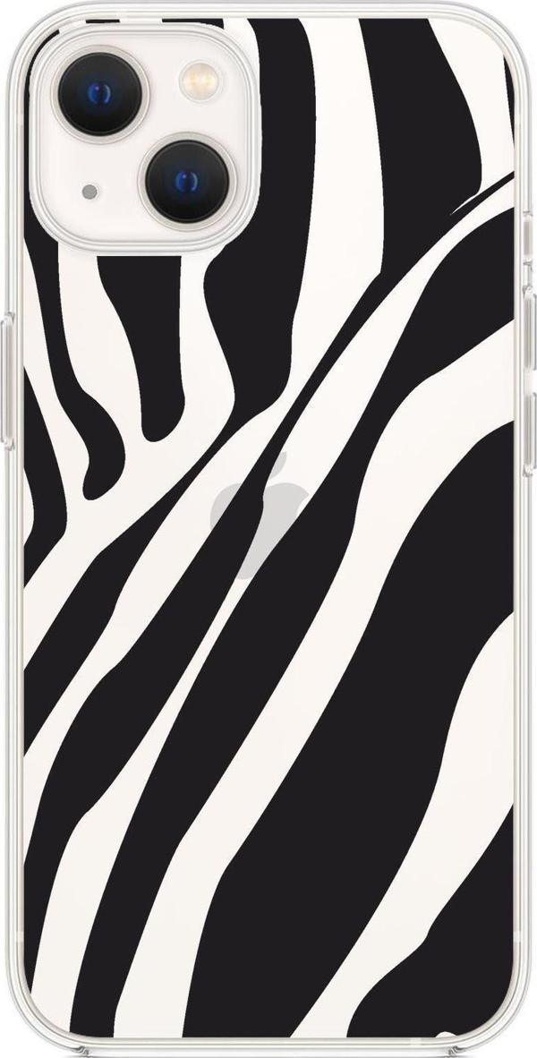 Mooodcase İphone 13 Uyumlu Zebra Desenli Premium Silikonlu Şeffaf Telefon Kılıfı - Image 1