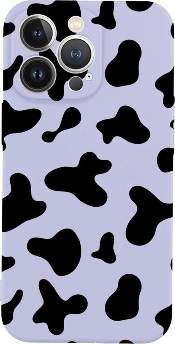 Butikcase İphone 13 Pro Inek Desenli Lila Telefon Kılıfı - Image 1