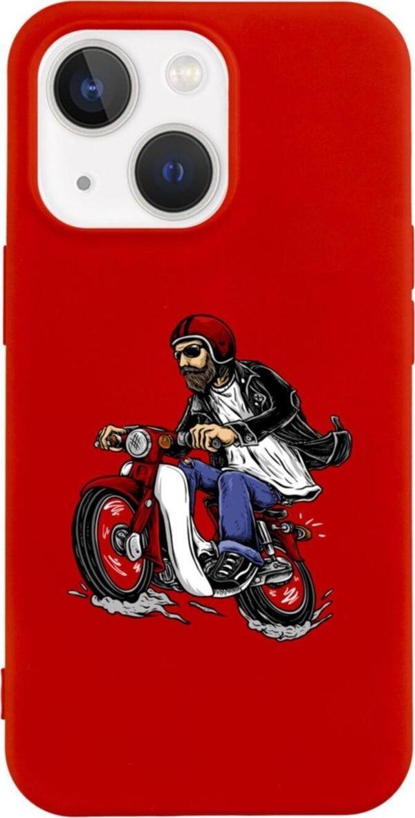 Butikcase İphone 13 Motobiker Tasarımlı Kırmızı Telefon Kılıfı - Image 1