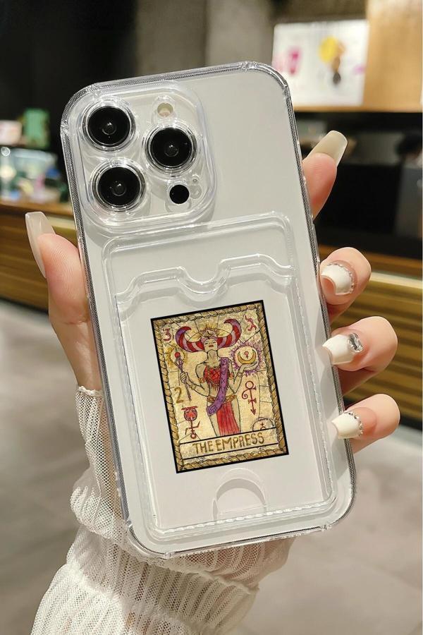 Mooodcase İphone 13 Pro Uyumlu The Empress Desenli Şeffaf Kamera Korumalı Ve Kartlıklı Telefon Kılıfı - Image 1