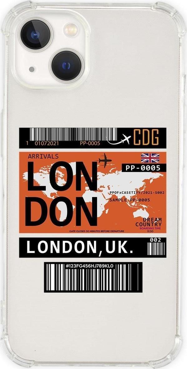 Mooodcase İphone 13 Uyumlu London Ticket Desenli Anti Shock Olex Köşe Darbe Korumalı Silikonlu Şeffaf Kılıf - Image 1