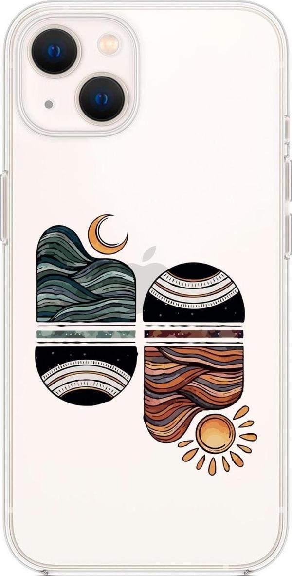 Mooodcase İphone 13 Mini Uyumlu Sunset Wave Desenli Premium Silikonlu Şeffaf Telefon Kılıfı - Image 1