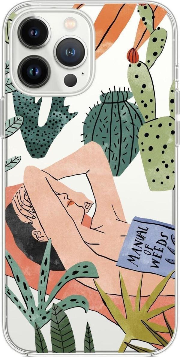 Mooodcase İphone 13 Pro Uyumlu Manual Of Weeds Desenli Premium Silikonlu Şeffaf Telefon Kılıfı - Image 1