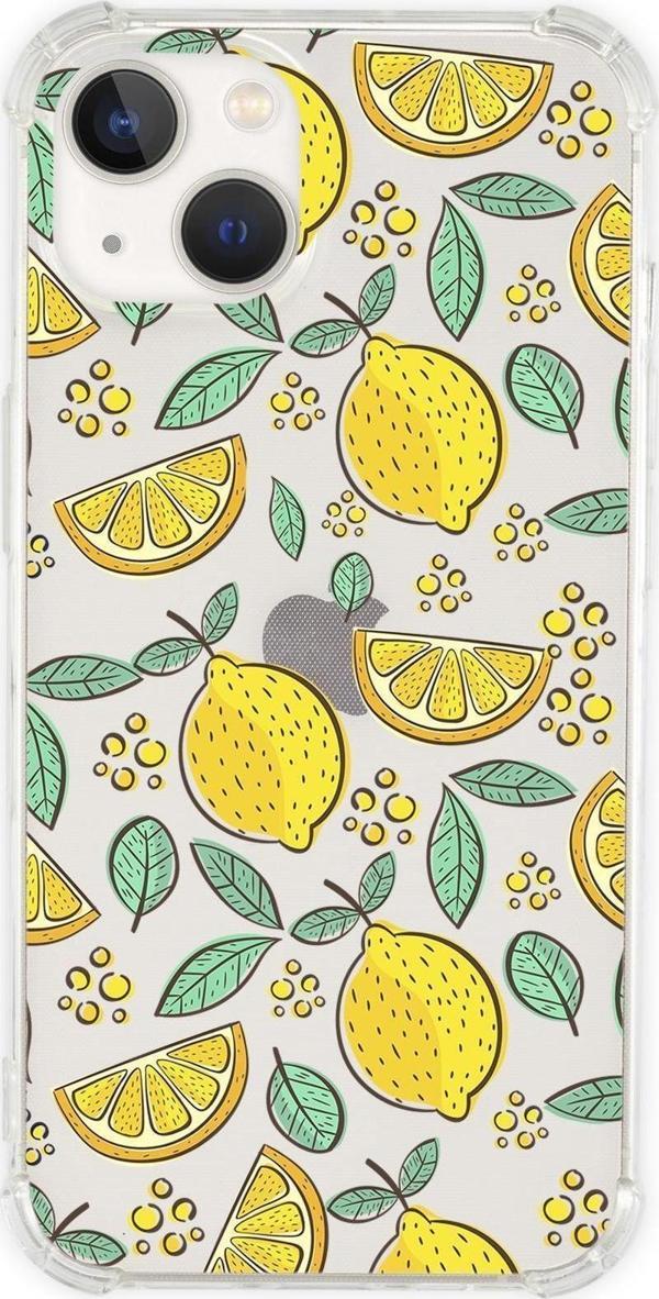 Mooodcase İphone 13 Uyumlu Limon Desenli Anti Shock Olex Köşe Darbe Korumalı Silikonlu Şeffaf Kılıf - Image 1
