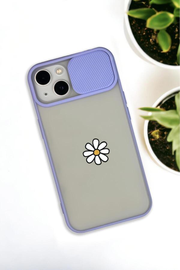 Mooodcase İphone 13 Uyumlu Papatya Desenli Kamera Koruma Sürgülü Kapaklı Telefon Kılıfı - Image 1
