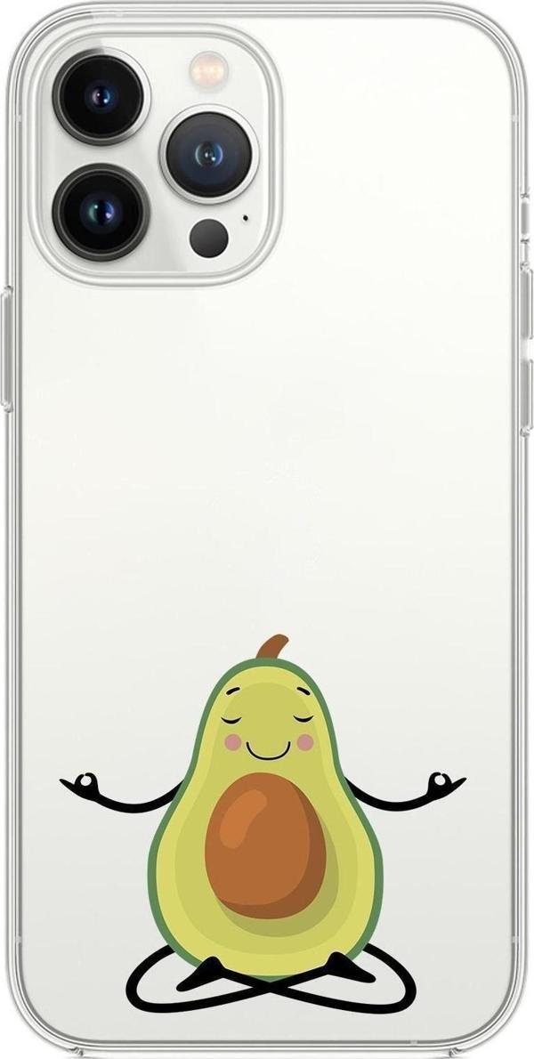 Mooodcase İphone 13 Pro Uyumlu Yogi Avokado Desenli Premium Silikonlu Şeffaf Telefon Kılıfı - Image 1
