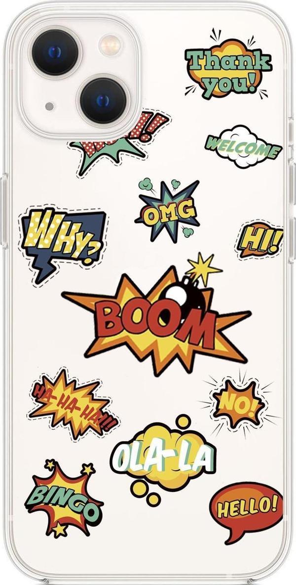 Mooodcase İphone 13 Stickers Desenli Premium Şeffaf Silikon Kılıf - Image 1