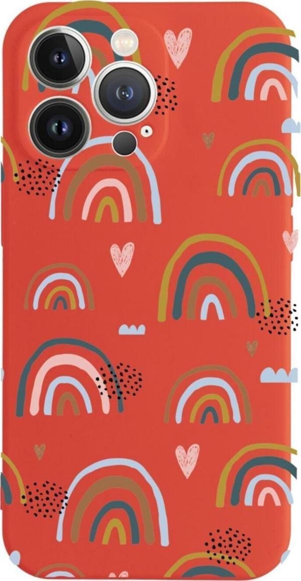 Butikcase İphone 13 Pro Soft Gökkuşağı Tasarımlı Kırmızı Telefon Kılıfı - Image 1