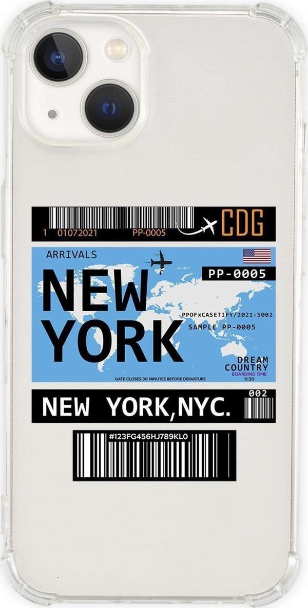 Mooodcase İphone 13 Uyumlu New York Desenli Anti Shock Olex Köşe Darbe Korumalı Silikonlu Şeffaf Kılıf - Image 1