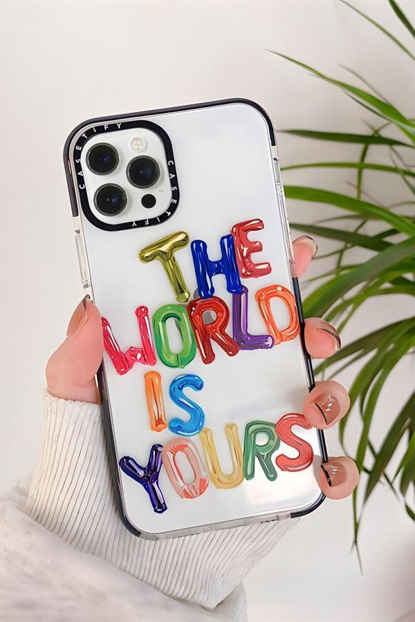 Mooodcase İphone 13 Pro Casetify The World Is Yours Desenli Anti Shock Premium Uyumlu Siyah Kenar Detaylı T - Image 1