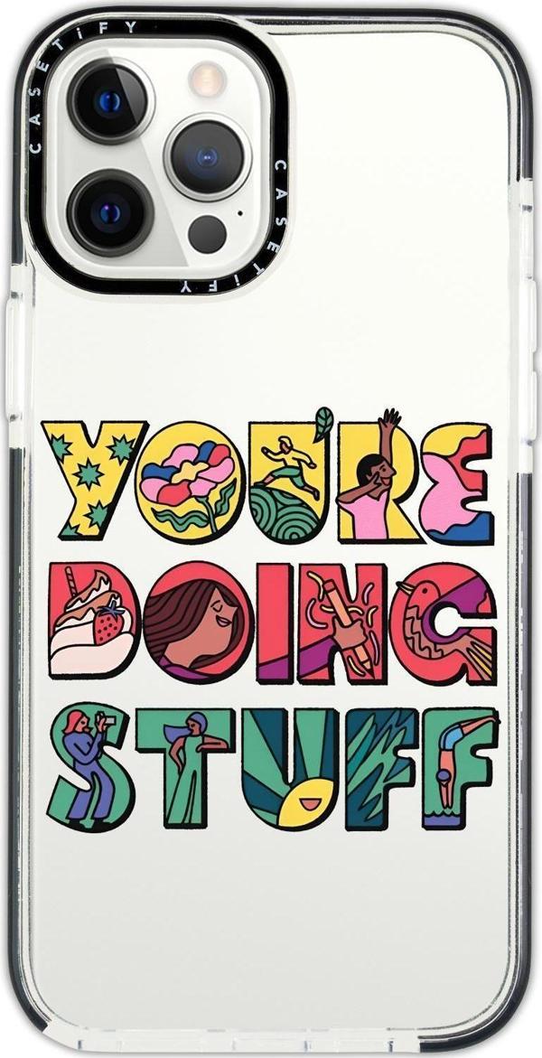 Mooodcase İphone 13 Pro Uyumlu Casetify Youre Doing Stuff Desenli Anti Shock Premium Silikonlu Siyah Kenar Det - Image 1