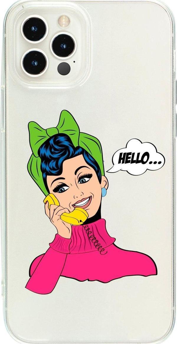 Butikcase İphone 13 Pro Max Hello Desenli Şeffaf Telefon Kılıfı - Image 1