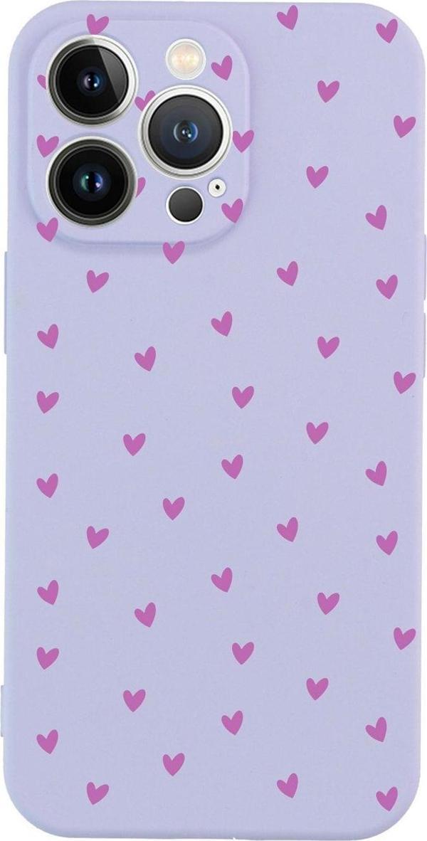 Butikcase İphone 13 Pro Minik Kalpler Mor Tasarımlı Lila Telefon Kılıfı - Image 1