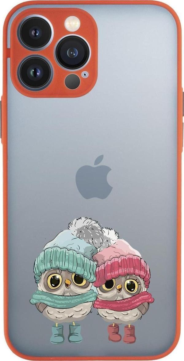 Mooodcase İphone 13 Pro Uyumlu Bereli Baykuşlar Desenli Kamera Korumalı Buzlu Şeffaf Lüx Telefon Kılıfı - Image 1