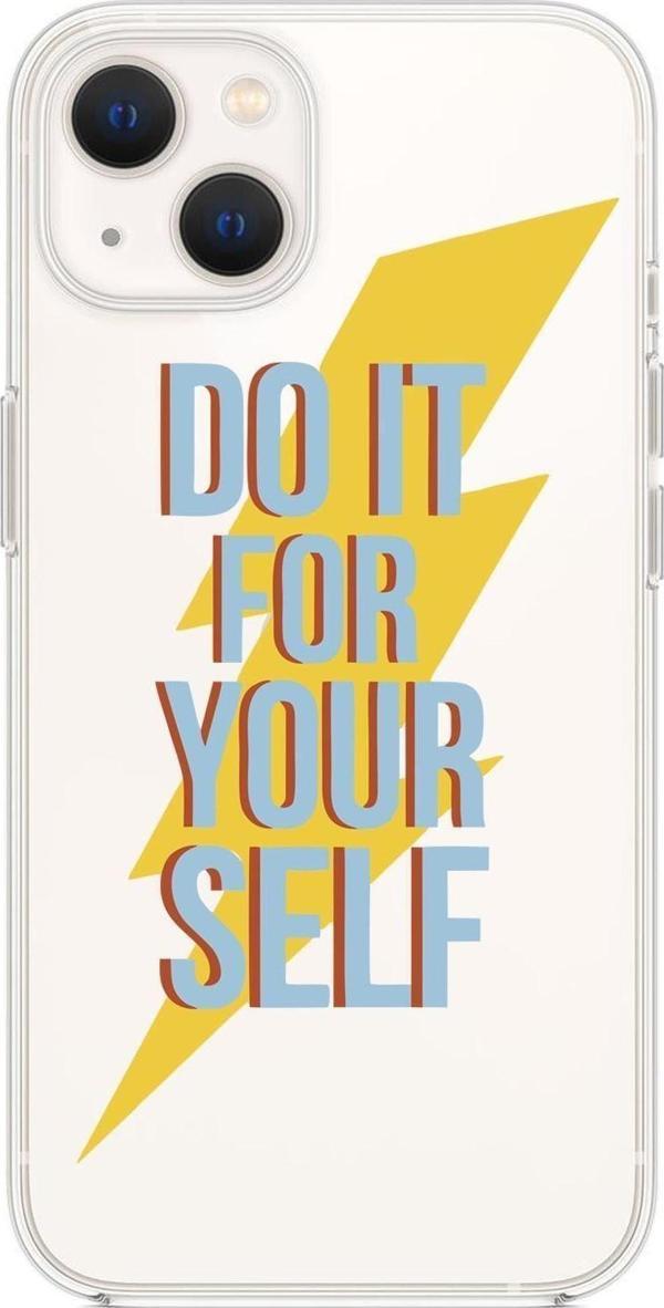 Mooodcase İphone 13 Uyumlu Do It Desenli Premium Silikonlu Şeffaf Kılıf - Image 1