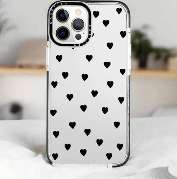Mooodcase İphone 13 Pro Siyah Kalpler Desenli Casetify Darbe Emci Silikonlu Telefon Kılıfı - Image 1