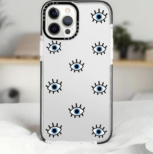 Mooodcase İphone 13 Pro Nazar Gözler Desenli Casetify Darbe Emci Silikonlu Telefon Kılıfı - Image 1