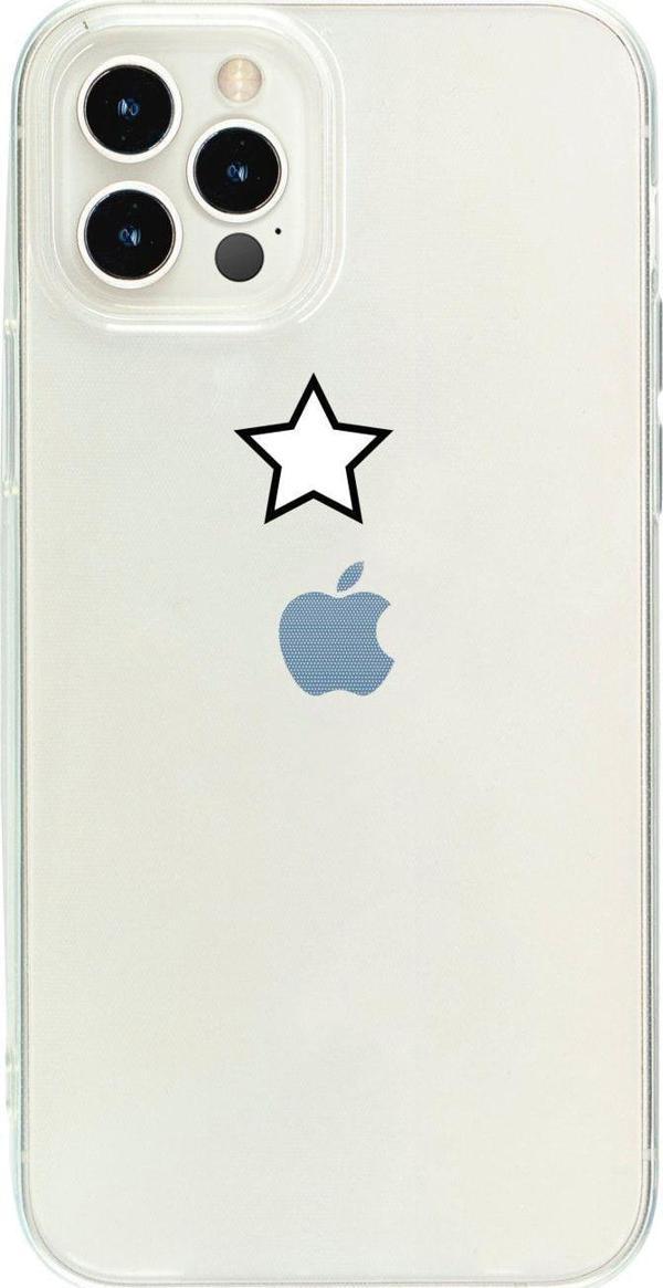 Butikcase İphone 13 Pro Beyaz Tek Yıldız Desenli Şeffaf Telefon Kılıfı - Image 1