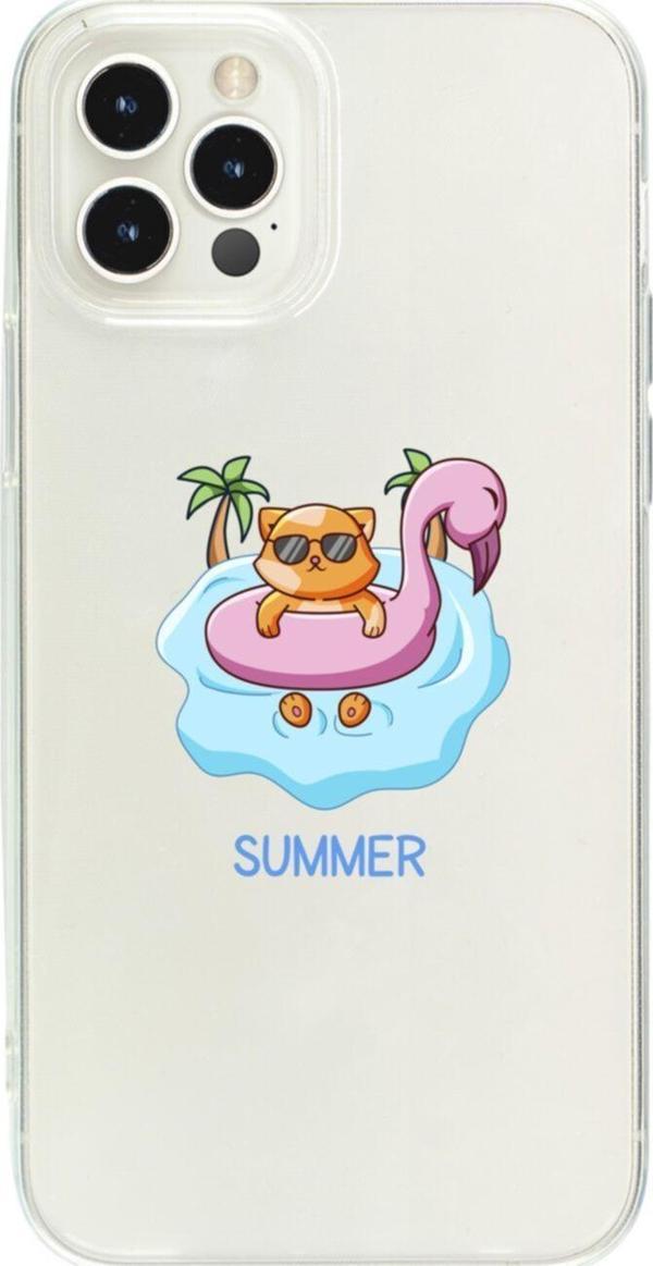 Butikcase İphone 13 Pro Mx Summer Kedi Tasarımlı Şeffaf Telefon Kılıfı - Image 1