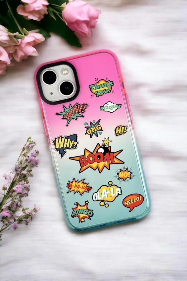 Mooodcase İphone 13 Uyumlu Stickers Desenli Premium Rainbow Silikonlu Telefon Kılıfı - Image 1