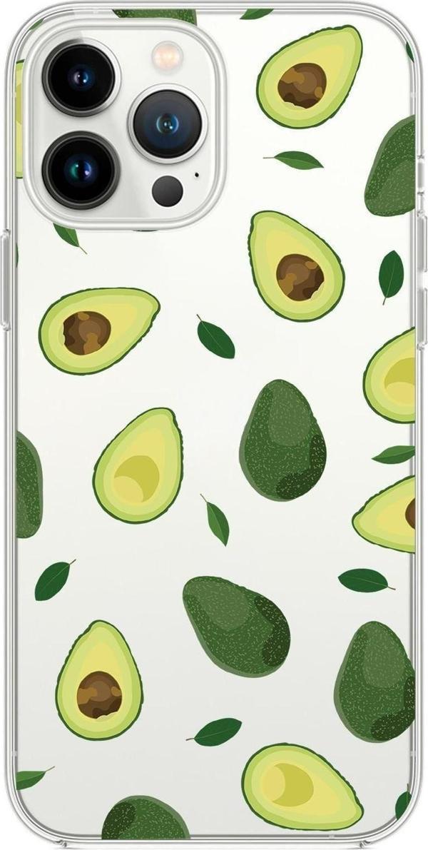Mooodcase İphone 13 Pro Max Uyumlu Avokado Desenli Premium Silikonlu Şeffaf Telefon Kılıfı - Image 1