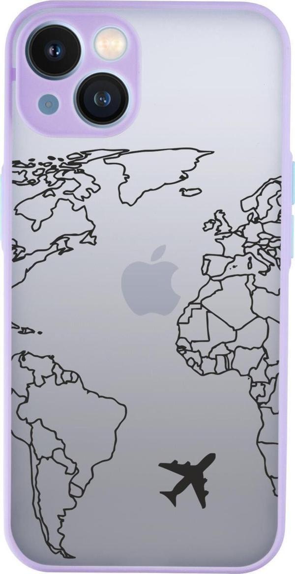 Mooodcase İphone 13 Uyumlu World Map Lines Desenli Kamera Korumalı Buzlu Şeffaf Lüx Telefon Kılıfı - Image 1